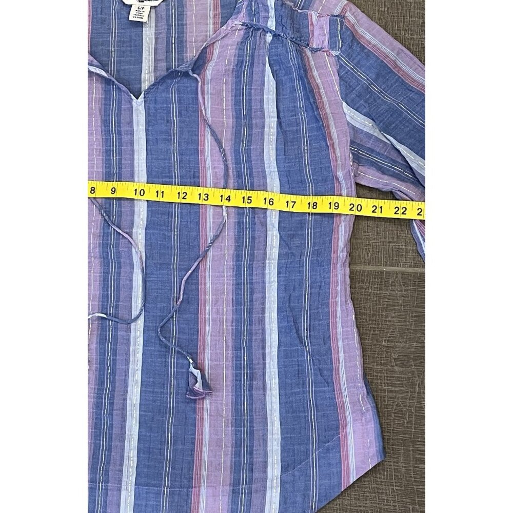 Tommy Bahama Women’s Blouse Small Blue purple Metalic Striped 3/4 Sleeve Coastal - Picture 6 of 12